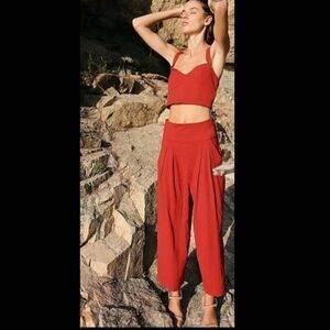 Free People Larissa Wide Leg Ankle Pants ONLY in Cayenne Red / Orange Sz 6